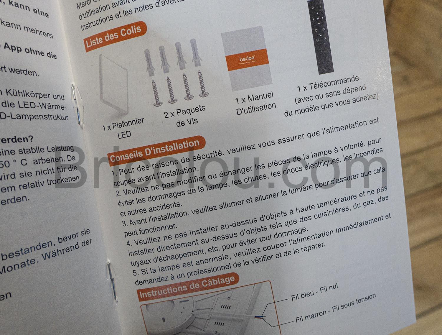 Bedee Plafonnier Led carre 36W 3000K 4500K 6500K 4800LM Bedee Plafonnier Led carré 36W 3000K 4500K 6500K 4800LM