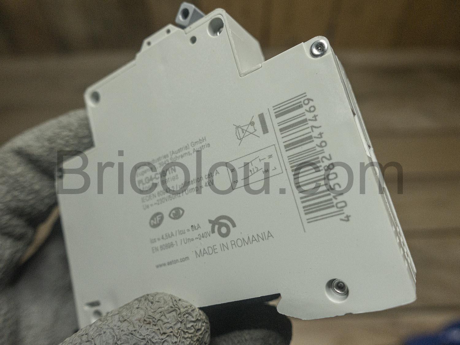 Disjoncteur Eaton 16A 4.5kA courbe C phase neutre PLG4 C161N FG L71GE 161NC Disjoncteur Eaton 16A 4.5kA courbe C phase neutre PLG4-C161N F&G L71GE-161NC