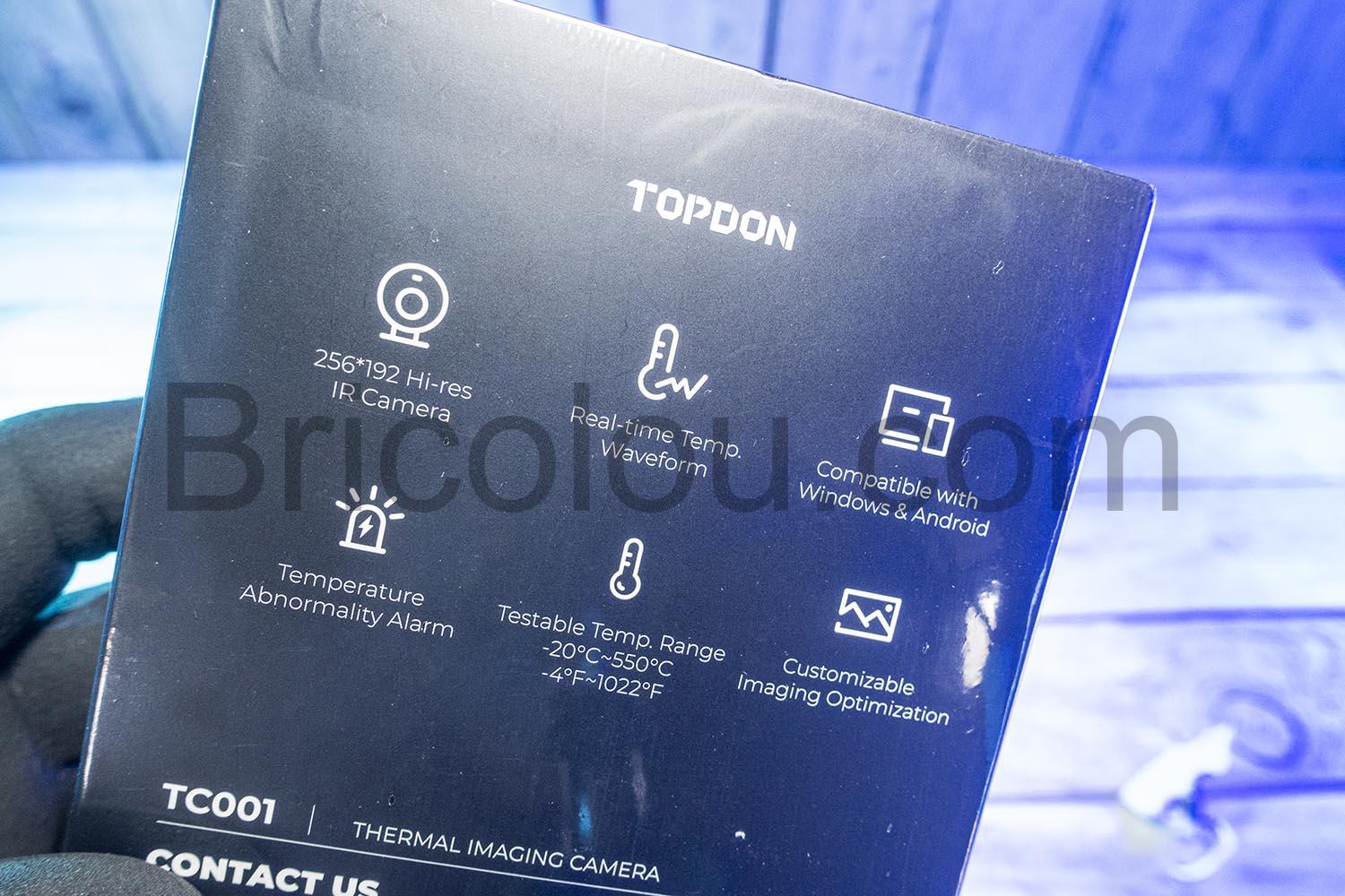 TOPDON TC001 Camera Thermique USB C Imageur chaleur boite dos TOPDON TC001 Caméra Thermique USB C Imageur chaleur boite dos