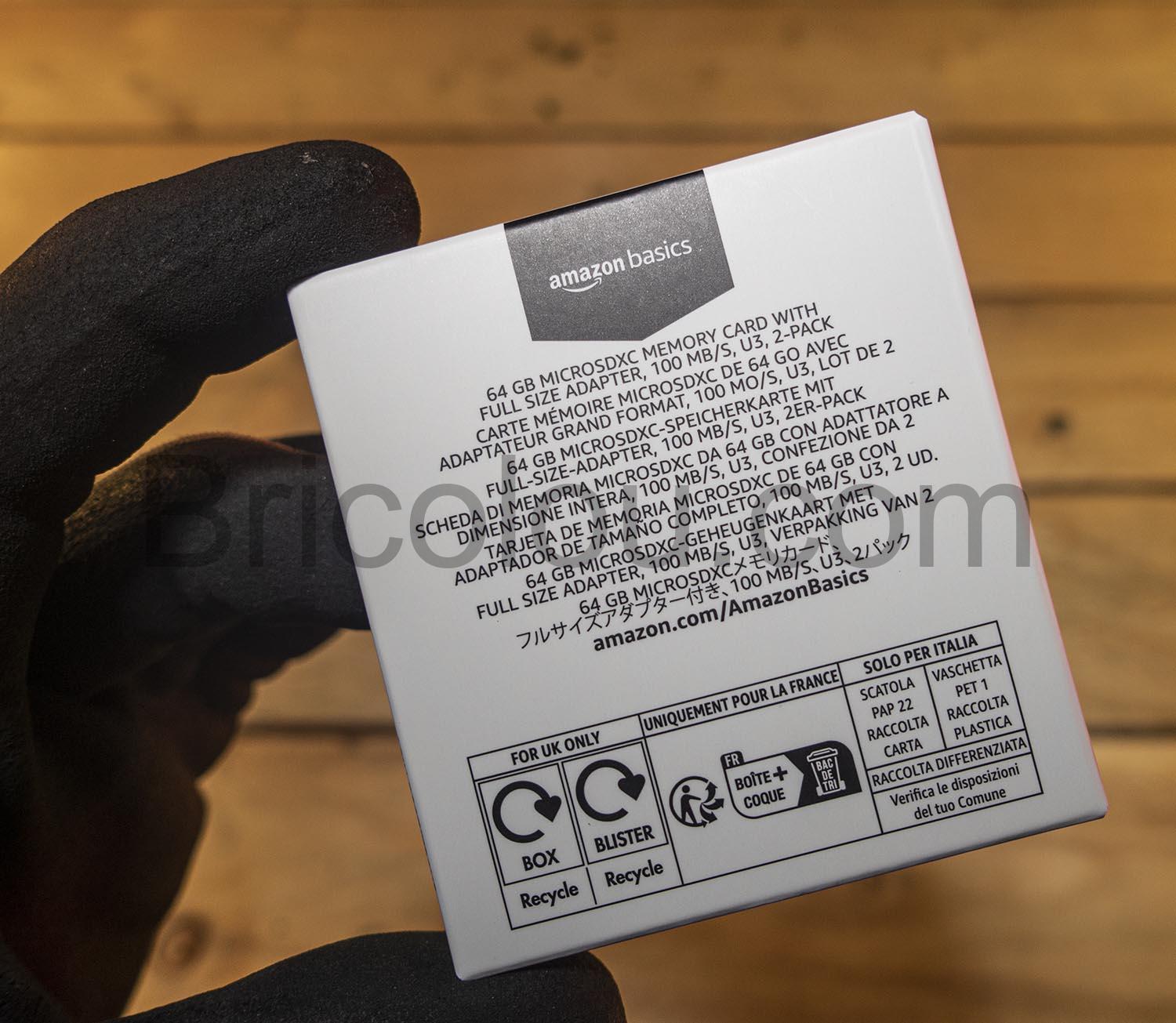 Carte MicroSD memoire adaptateur SD Amazon Basics emballage Carte MicroSD mémoire adaptateur SD Amazon Basics emballage