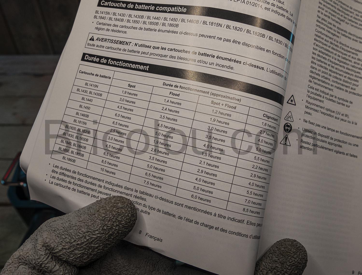 Makita LED Lampe de chantier 18V LXT DML812 Lumiere duree batterie Makita LED Lampe de chantier 18V LXT DML812 Lumière durée batterie