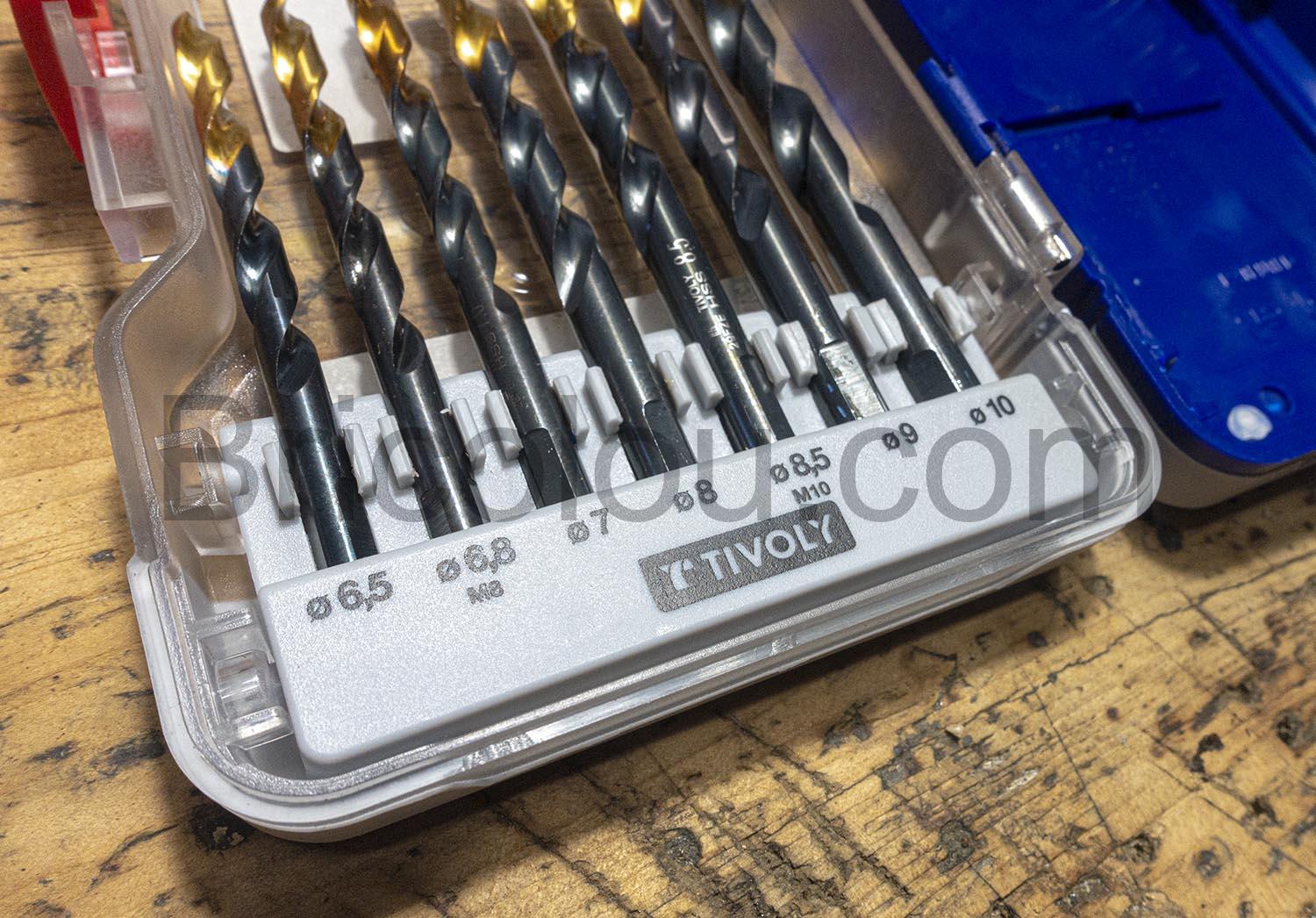 Coffret 19 forets metal HSS Tivoly titane logo Coffret 19 forets métal HSS Tivoly titane logo