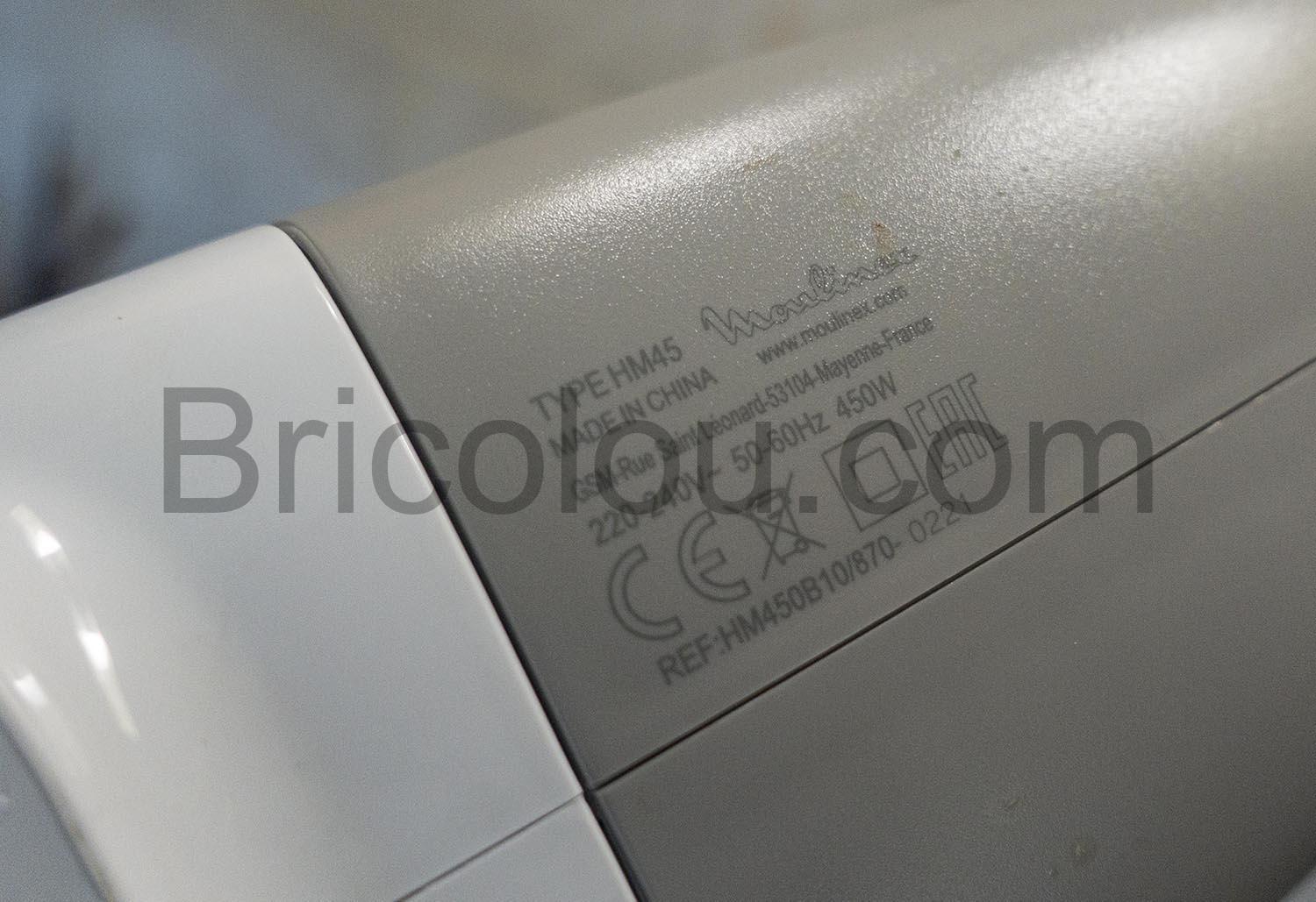 Moulinex PrepMix Batteur Electrique HM450B10 450 W dessous Moulinex Prep'Mix Batteur Electrique HM450B10 450 W dessous