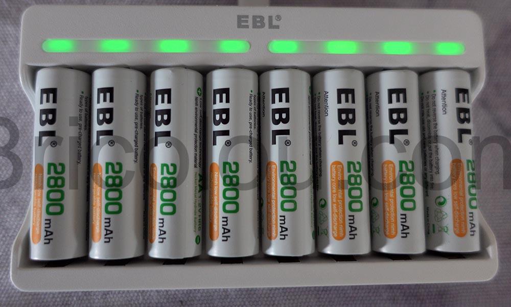 EBL Piles Rechargeables AA 2800mAh Ni-MH Chargeur Rapide Individuel 9010 USB