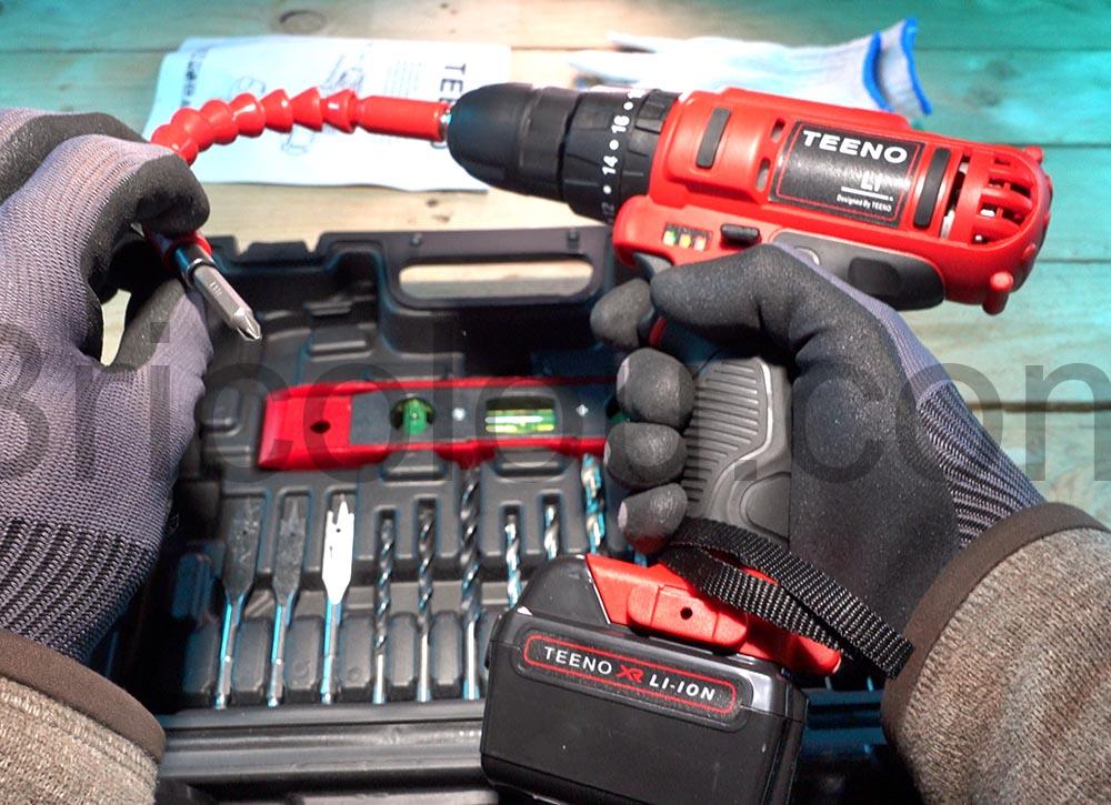 Perceuse Visseuse Percussion Sans Fil batterie 21V TEENO embout Perceuse Visseuse Percussion Sans Fil batterie 21V TEENO embout