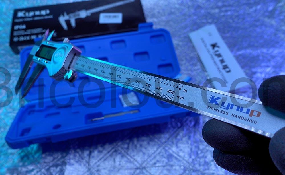 Pied a coulisse 200mm inox numerique vernier Kynup logo Pied à coulisse 200mm inox numérique vernier Kynup logo