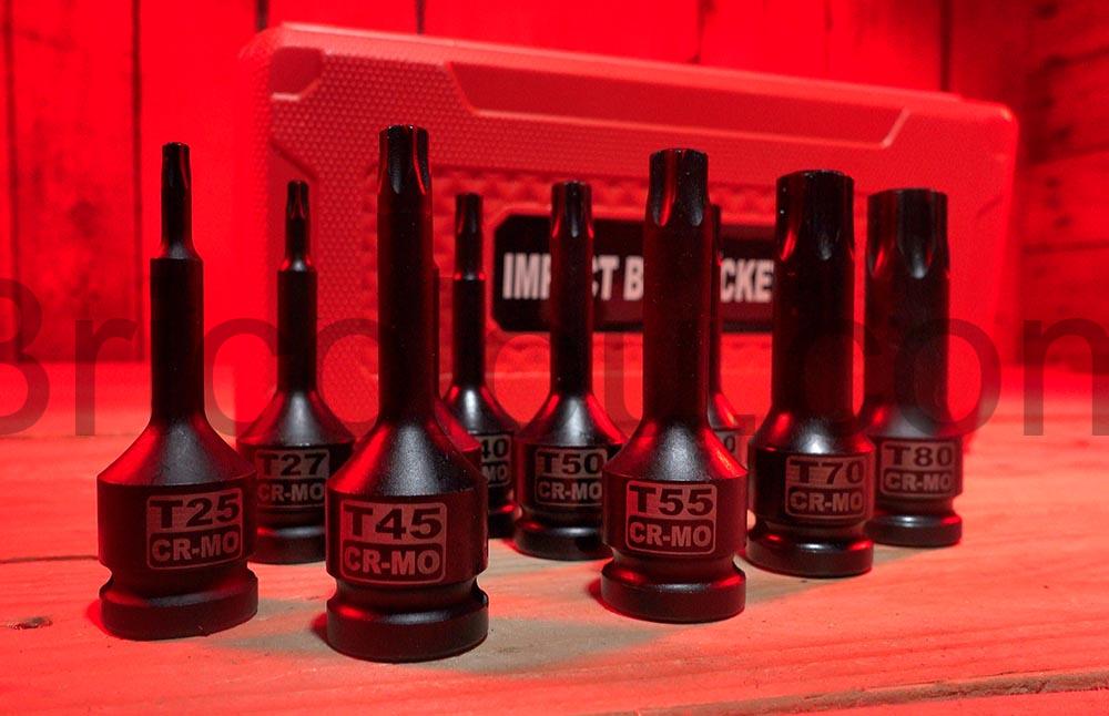 Jeu de Douilles Longues A Chocs Torx 1 2 T25 T80 KIRXST Coffret voiture Jeu de Douilles Longues À Chocs Torx 1 2'' T25-T80 KIRXST Coffret voiture