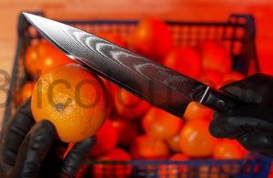 AIRENA Couteau Cuisine Professionnel Lame tranchante en acier Damas orange