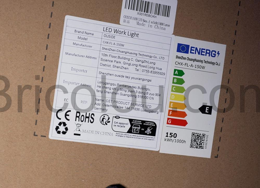 OUSIDE Projecteur LED Chantier Puissant 150W IP66 6500K Consommation OUSIDE Projecteur LED Chantier Puissant 150W IP66 6500K Consommation