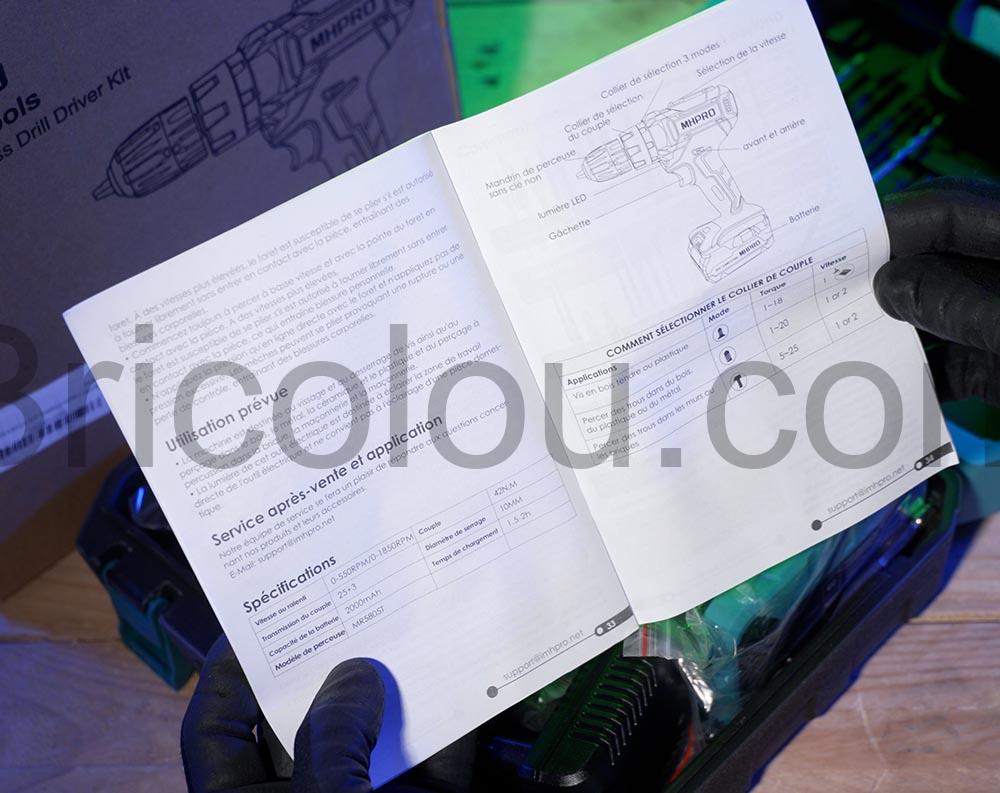 MHPRO MR5805T Perceuse Visseuse Devisseuse Sans Fil 21V batterie coffret documentation MHPRO MR5805T Perceuse Visseuse Devisseuse Sans Fil 21V batterie coffret documentation