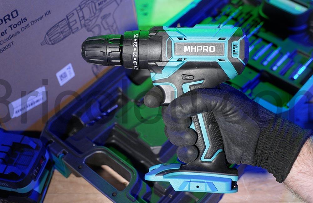 MHPRO MR5805T Perceuse Visseuse Devisseuse Sans Fil 21V batterie coffret poignee MHPRO MR5805T Perceuse Visseuse Devisseuse Sans Fil 21V batterie coffret poignée