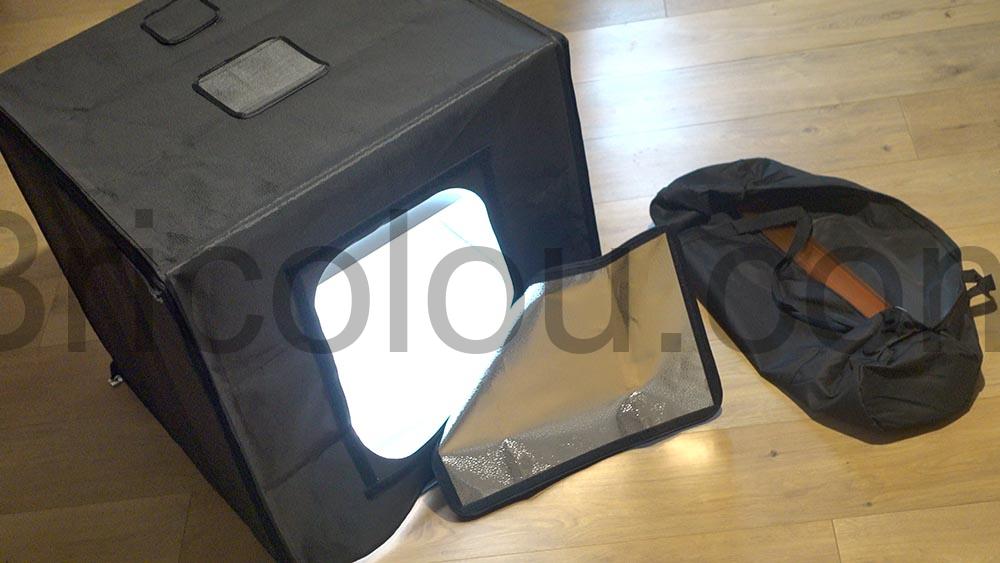 SenDeluz Photo Studio Portable petit objet LED 60cmx60cm fonds colores montage SenDeluz Photo Studio Portable petit objet LED 60cmx60cm fonds colorés montage