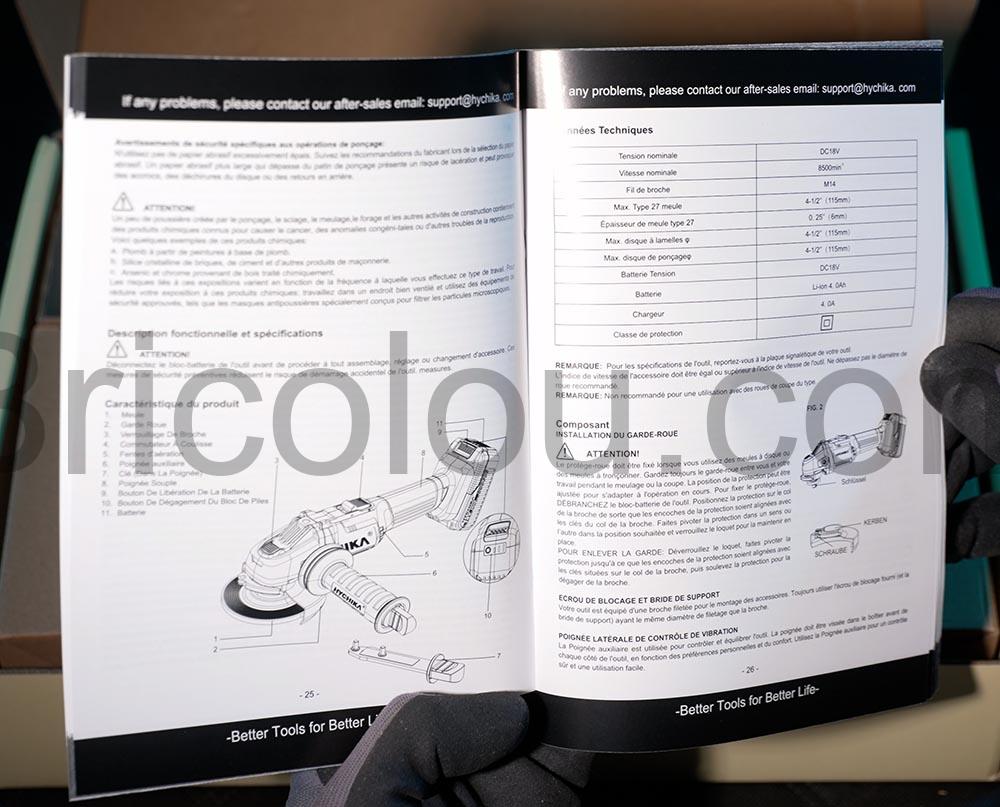 Hychika Meuleuse dangle Disqueuse 115mm sans fil CAG 20 180K documentation Hychika Meuleuse d'angle Disqueuse 115mm sans fil CAG 20 180K documentation