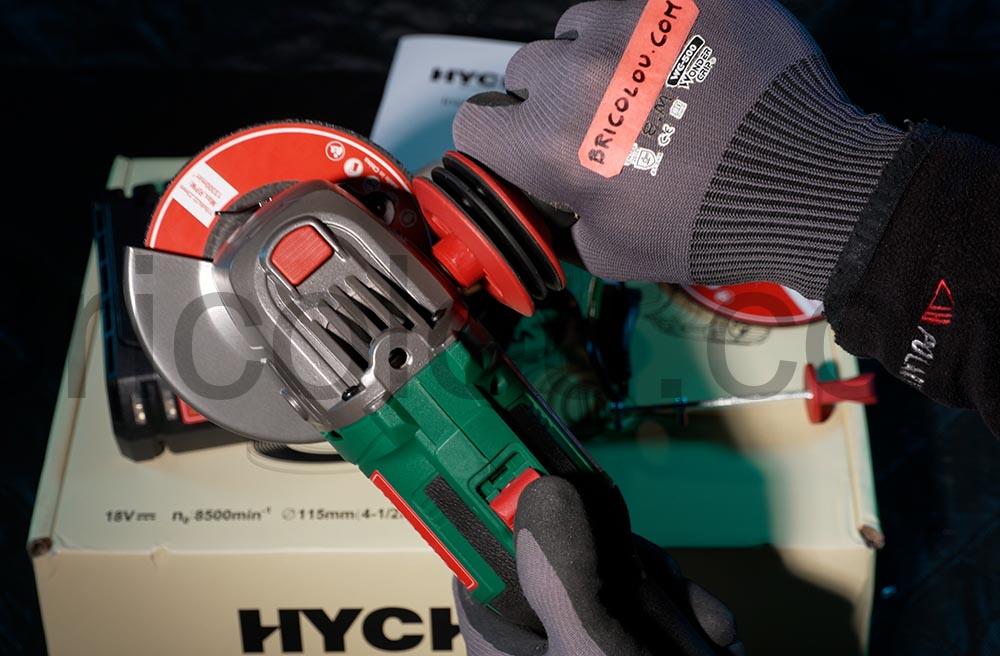 Hychika Meuleuse dangle Disqueuse 115mm sans fil CAG 20 180K poignee Hychika Meuleuse d'angle Disqueuse 115mm sans fil CAG 20 180K poignée