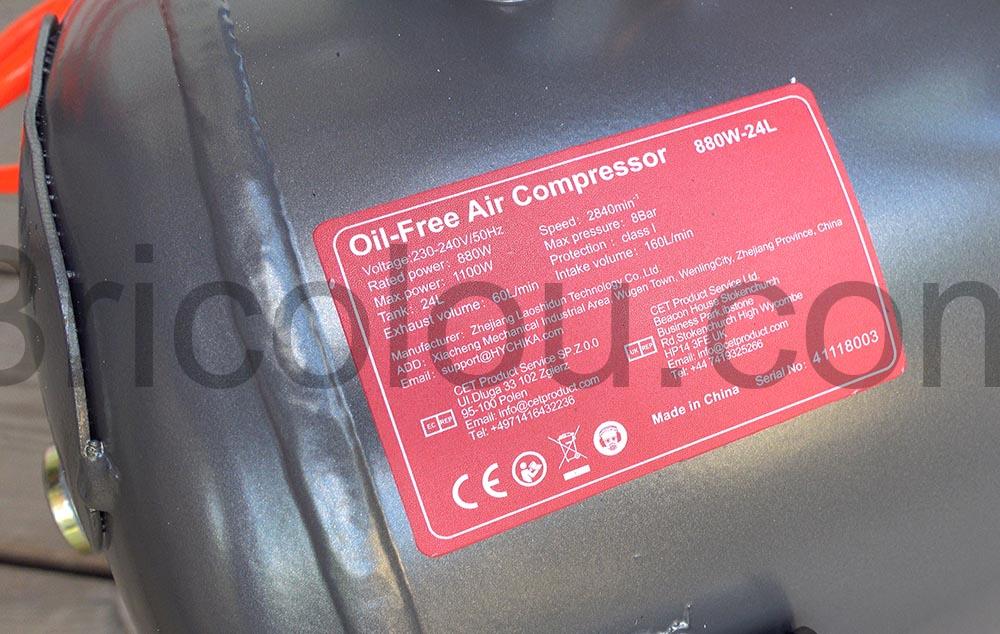 Compresseur air Hychika 880W 24L caracteristique Compresseur air Hychika 880W-24L caracteristique