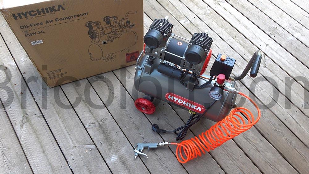 Compresseur air Hychika 880W 24L test Compresseur air Hychika 880W-24L test