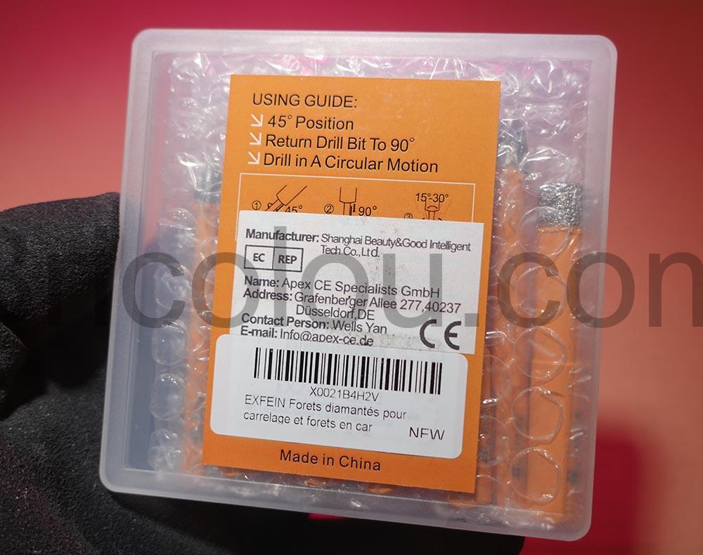 5 Forets diamantes carrelage 5 trepans carbure EXFEIN dos 5 Forets diamantés carrelage 5 trépans carbure EXFEIN dos