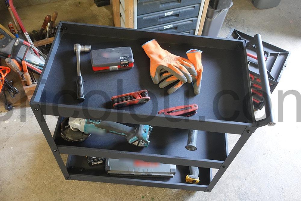 GYMAX Chariot dAtelier 3 Niveaux en Metal Charge 120Kg gants GYMAX Chariot d'Atelier 3 Niveaux en Métal Charge 120Kg gants