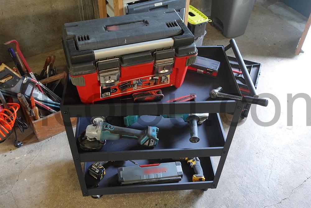 GYMAX Chariot dAtelier 3 Niveaux en Metal Charge 120Kg malette GYMAX Chariot d'Atelier 3 Niveaux en Métal Charge 120Kg malette