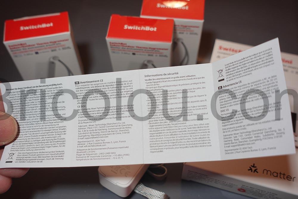 Kit 3 Thermometre hygrometre IP 65 et Hub Mini Matter Wi Fi SwitchBot avertissement Kit 3 Thermomètre-hygromètre IP 65 et Hub Mini Matter Wi-Fi SwitchBot avertissement