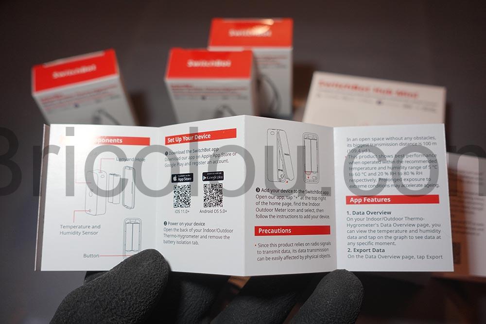 Kit 3 Thermometre hygrometre IP 65 et Hub Mini Matter Wi Fi SwitchBot qrcode Kit 3 Thermomètre-hygromètre IP 65 et Hub Mini Matter Wi-Fi SwitchBot qrcode