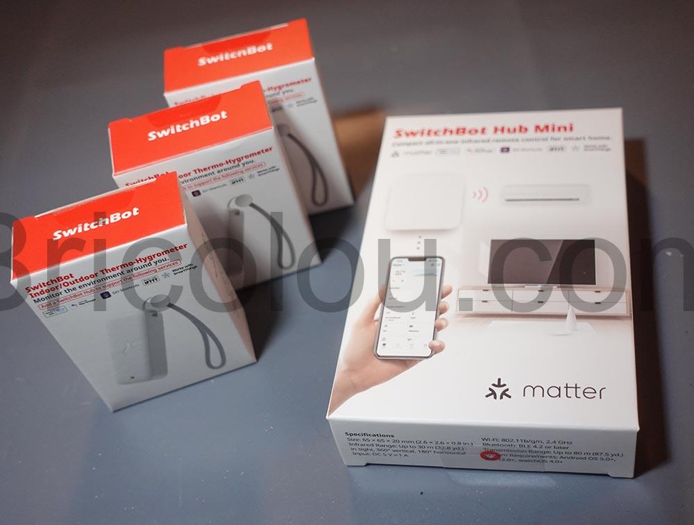 Kit 3 Thermometre hygrometre IP 65 et Hub Mini Matter Wi Fi SwitchBot Kit 3 Thermomètre-hygromètre IP 65 et Hub Mini Matter Wi-Fi SwitchBot