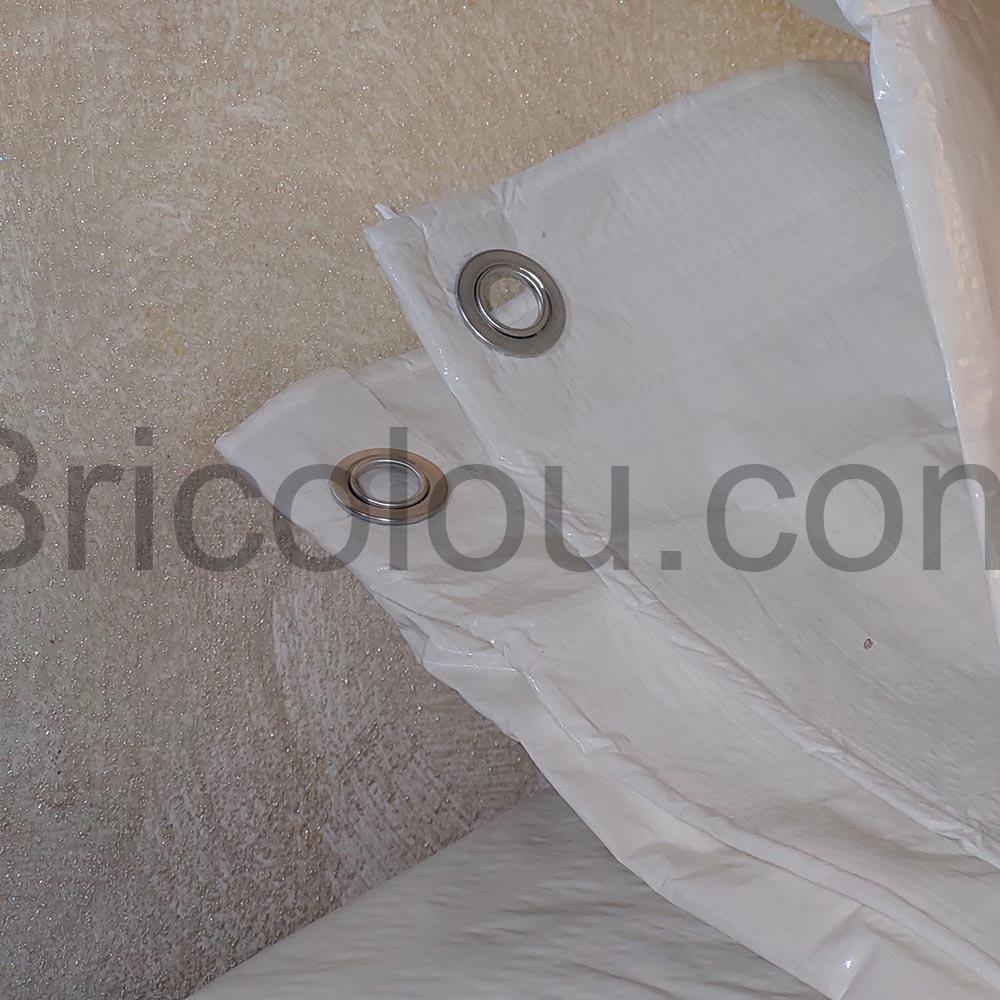 Bache de protection impermeable de 36 x 49 m 100 g blanche SUMORISE coin Bâche de protection imperméable de 3,6 x 4,9 m, 100 g blanche SUMORISE coin