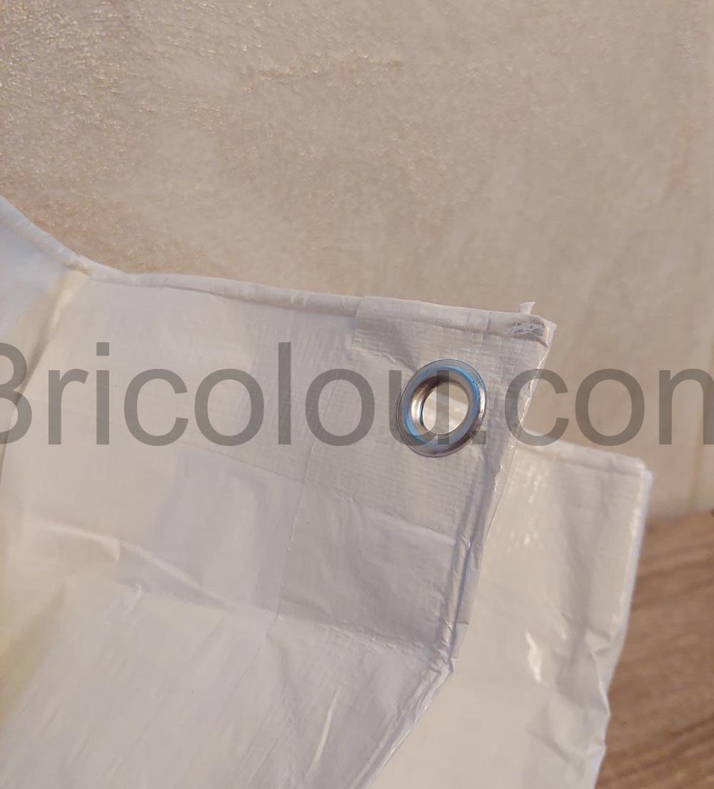 Bache de protection impermeable de 36 x 49 m 100 g blanche SUMORISE oeillet Bâche de protection imperméable de 3,6 x 4,9 m, 100 g blanche SUMORISE oeillet