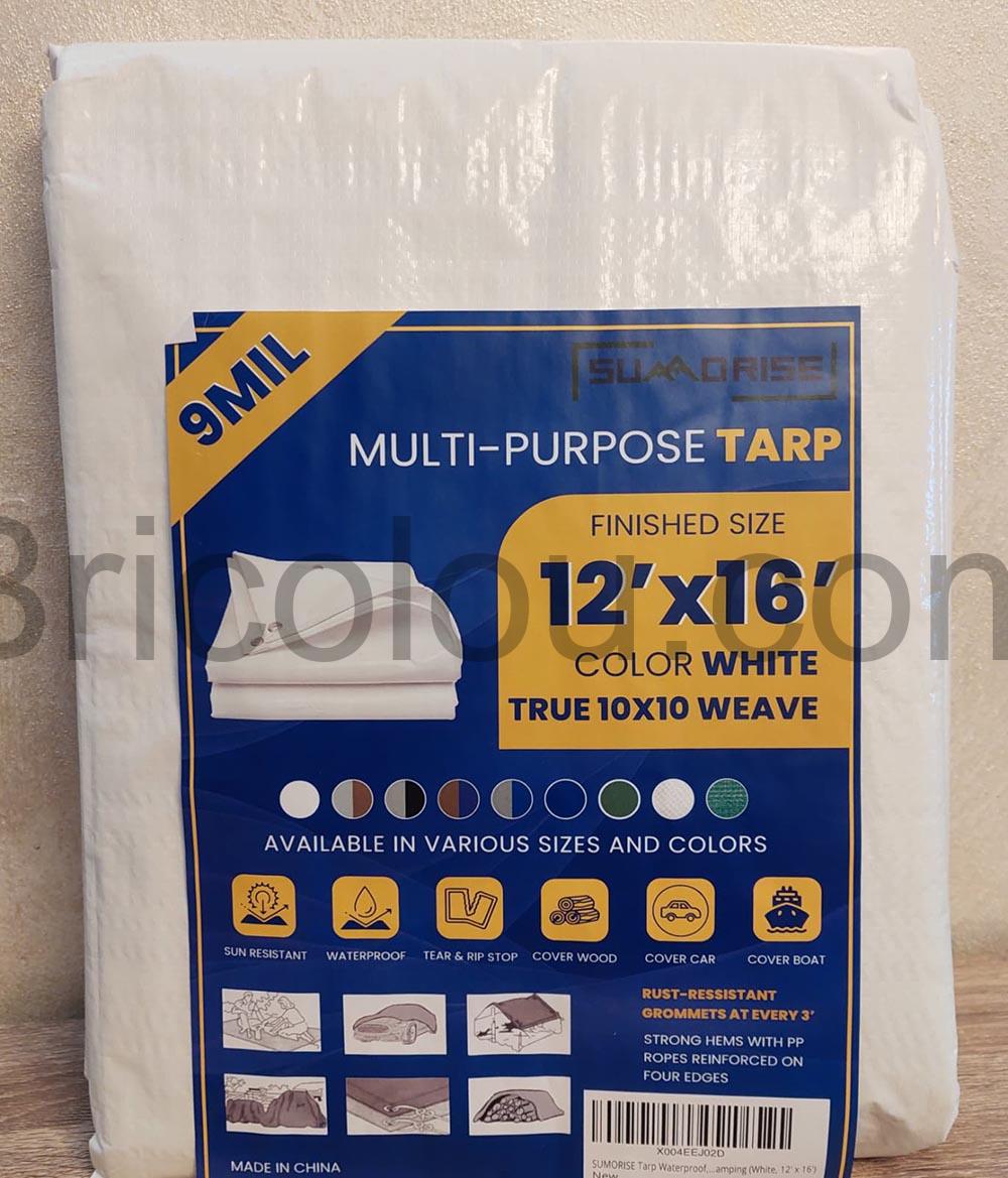 Bache de protection impermeable de 36 x 49 m 100 g blanche SUMORISE Bâche de protection imperméable de 3,6 x 4,9 m, 100 g blanche SUMORISE